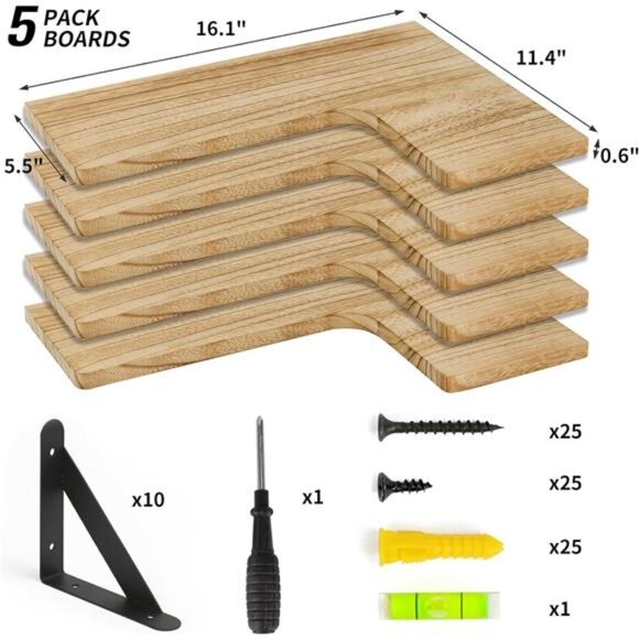 Floating Shelves for Wall, Rustic Wood Wall Mounted Corner Shelf for Bathroom - Picture 2 of 7